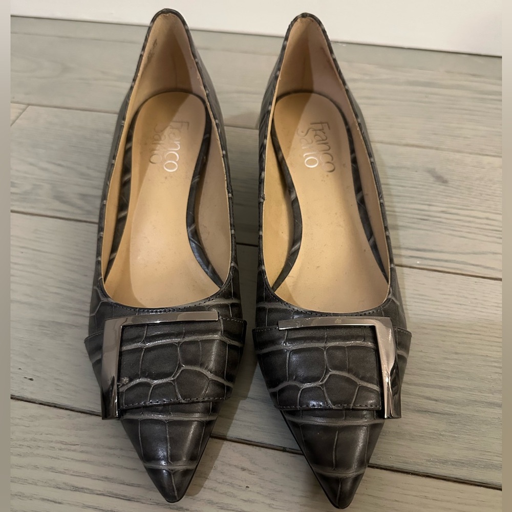 Franco Sarto Revenge Gray Crocodile Pointed Gray Heels